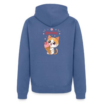 Kawaii Sweet Glazed Kitten - Unisex Premium Organic Zip Hoodie - stone blue - Back - Nico (187cm)