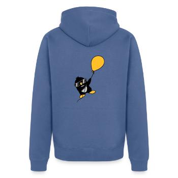 Le pingouin ballon s’envole - Veste à capuche bio Premium Unisexe - bleu pigeon - Dos - Nico (187cm)