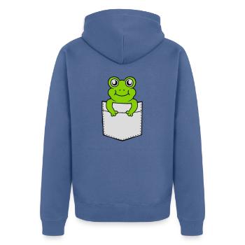 Breast pocket small sweet frog - Unisex Premium Organic Zip Hoodie - stone blue - Back - Nico (187cm)