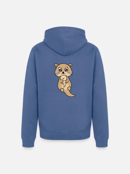 Mère et bébé loutre mignon - Veste à capuche bio Premium Unisexe - bleu pigeon