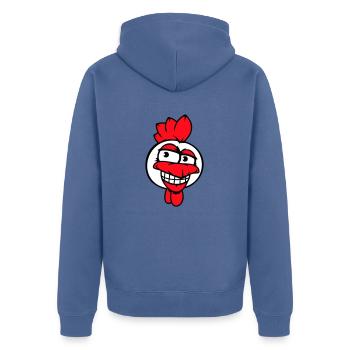 Huhn Vogel Hahn Chick Gockel grinsen Lustig Spaß - Unisex Premium Bio Zip Hoodie - Taubenblau - Hinten - Nico (187cm)