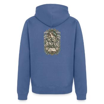 Jungfrau – Stilvoll, klug & bodenständig - Unisex Premium Bio Zip Hoodie - Taubenblau - Hinten - Nico (187cm)