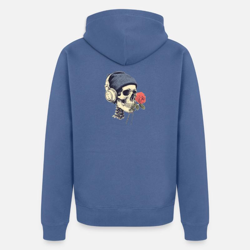 Crâne avec casque et rose - Veste à capuche bio Premium Unisexe - bleu pigeon
