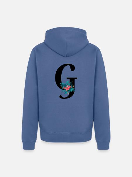 Buchstabe G geblümt - Unisex Premium Bio Zip Hoodie - Taubenblau