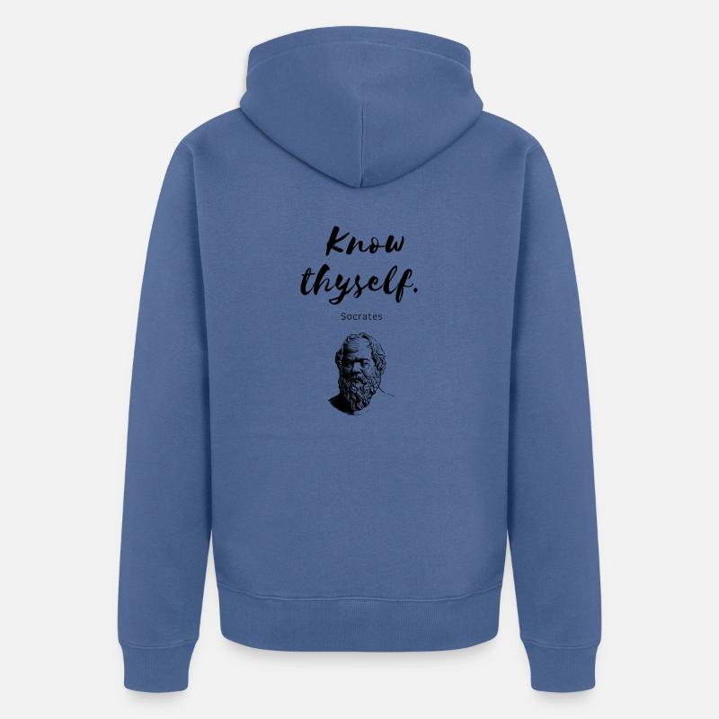 " Know thyself " Socrates - Veste à capuche bio Premium Unisexe - bleu pigeon