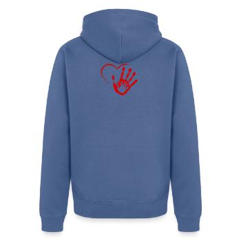 HAND IN HAND RED - Unisex Premium Organic Zip Hoodie - stone blue - Back - Nico (187cm)