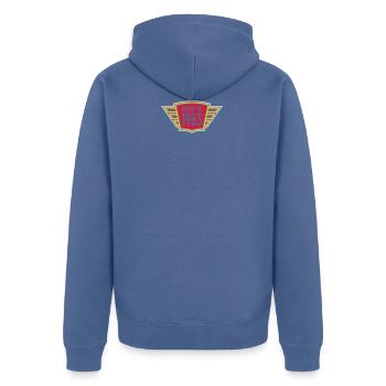 Made In 1983 - Unisex Premium Organic Zip Hoodie - stone blue - Back - Nico (187cm)