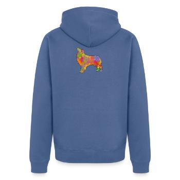 Australian Shepherd Multicolor - Unisex Premium Bio Zip Hoodie - Taubenblau - Hinten - Nico (187cm)