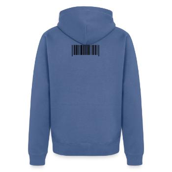 Barcode hergestellt in Frankreich - Unisex Premium Bio Zip Hoodie - Taubenblau - Hinten - Nico (187cm)