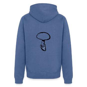 Champignon noir, cueillette de champignons - Veste à capuche bio Premium Unisexe - bleu pigeon - Dos - Nico (187cm)