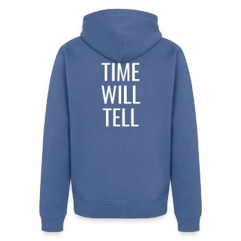 Le temps nous le dira - Citations positives chrétiennes - Veste à capuche bio Premium Unisexe - bleu pigeon - Dos - Nico (187cm)