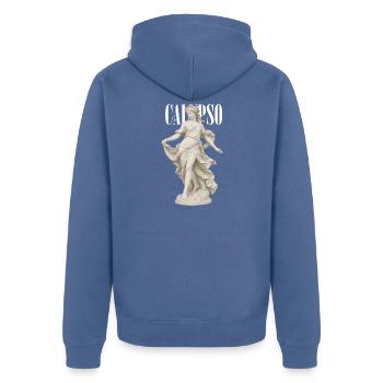 Calypso-Göttin in drapiertem Kleid - Unisex Premium Bio Zip Hoodie - Taubenblau - Hinten - Nico (187cm)