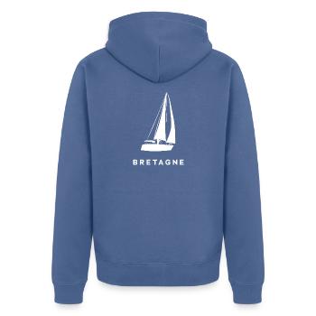 Segelboot Bretagne - Unisex Premium Bio Zip Hoodie - Taubenblau - Hinten - Nico (187cm)