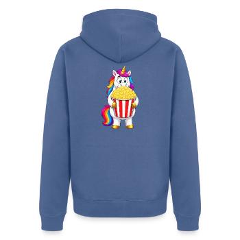 Einhorn-Filmabend-Popcorn - Unisex Premium Bio Zip Hoodie - Taubenblau - Hinten - Nico (187cm)