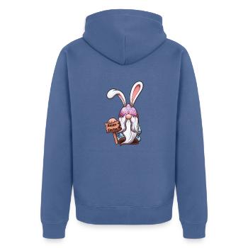 Osterzwerg mit Ostereiermütze mit Hasenohren - Unisex Premium Bio Zip Hoodie - Taubenblau - Hinten - Nico (187cm)