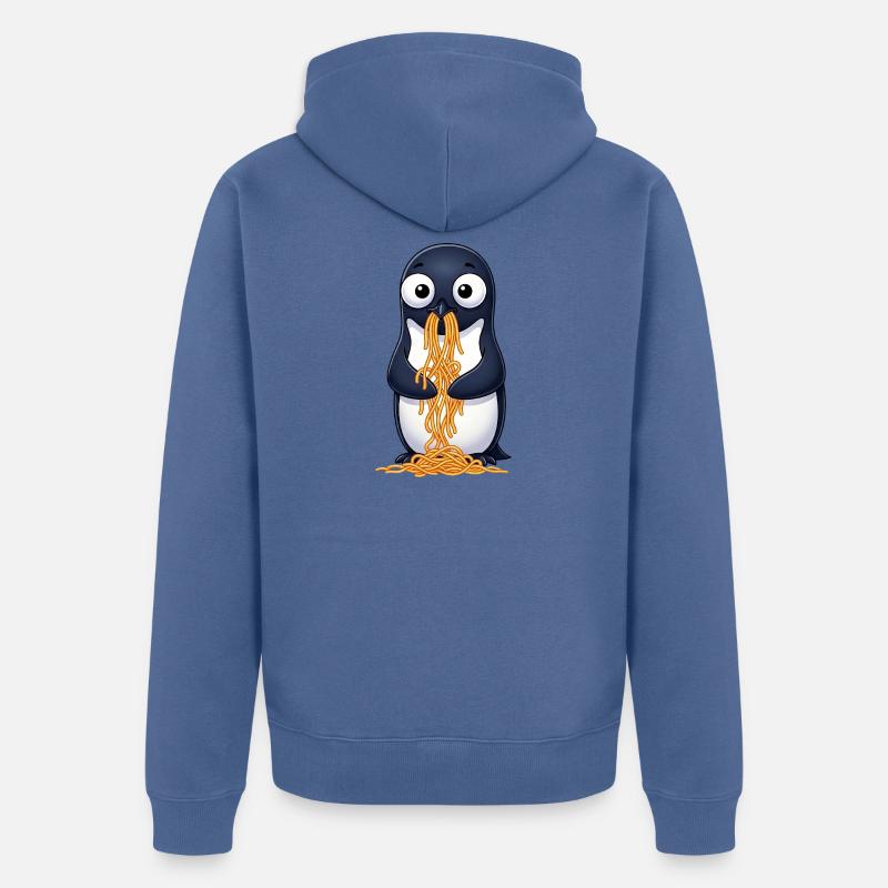 Mignon pingouin spaghetti maladroit dessin animé - Veste à capuche bio Premium Unisexe - bleu pigeon