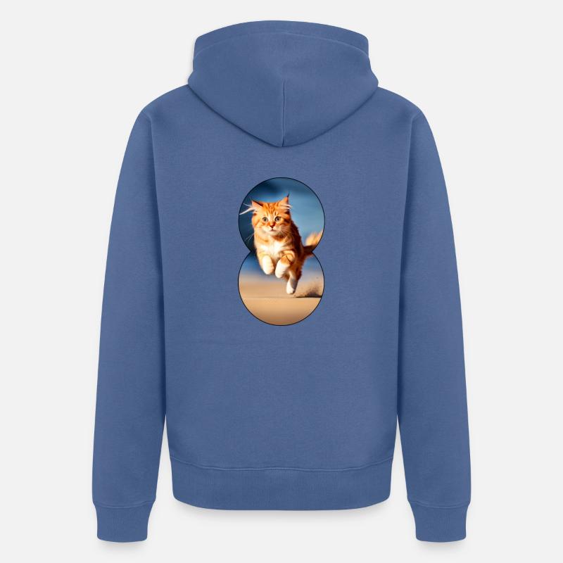 Chat en cours d’exécution 7 - Veste à capuche bio Premium Unisexe - bleu pigeon