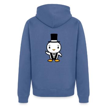 Bird Husband Top Hat Suit Wedding Rich - Unisex Premium Organic Zip Hoodie - stone blue - Back - Nico (187cm)