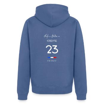 La vie CREUSE 23 Département Guéret Limousin - Veste à capuche bio Premium Unisexe - bleu pigeon - Dos - Nico (187cm)