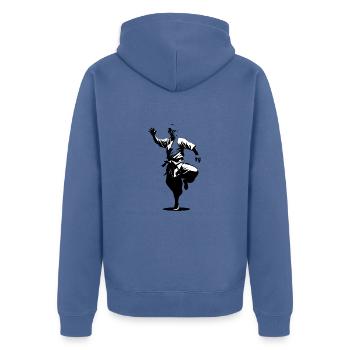Shaolin Mönch - Kampfsport Sticker - Unisex Premium Bio Zip Hoodie - Taubenblau - Hinten - Nico (187cm)