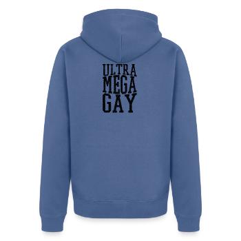 Homosexuelles t-shirts Ultra Mega Homosexuelles - Unisex Premium Bio Zip Hoodie - Taubenblau - Hinten - Nico (187cm)