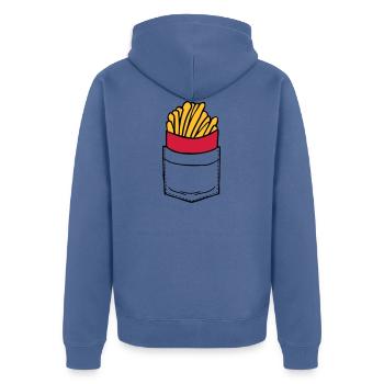 Brusttasche Pommes Frites - Unisex Premium Bio Zip Hoodie - Taubenblau - Hinten - Nico (187cm)