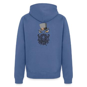 Cooler Hipster Mit Bart und und Hut - Unisex Premium Bio Zip Hoodie - Taubenblau - Hinten - Nico (187cm)
