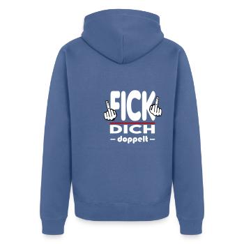 Fick Dich doppelt Mittelfinger Fuck Off Sprüche - Unisex Premium Bio Zip Hoodie - Taubenblau - Hinten - Nico (187cm)