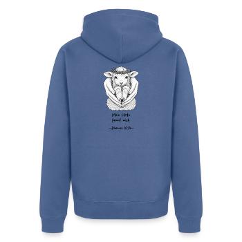 Jesus – Der gute Hirte - Unisex Premium Bio Zip Hoodie - Taubenblau - Hinten - Nico (187cm)