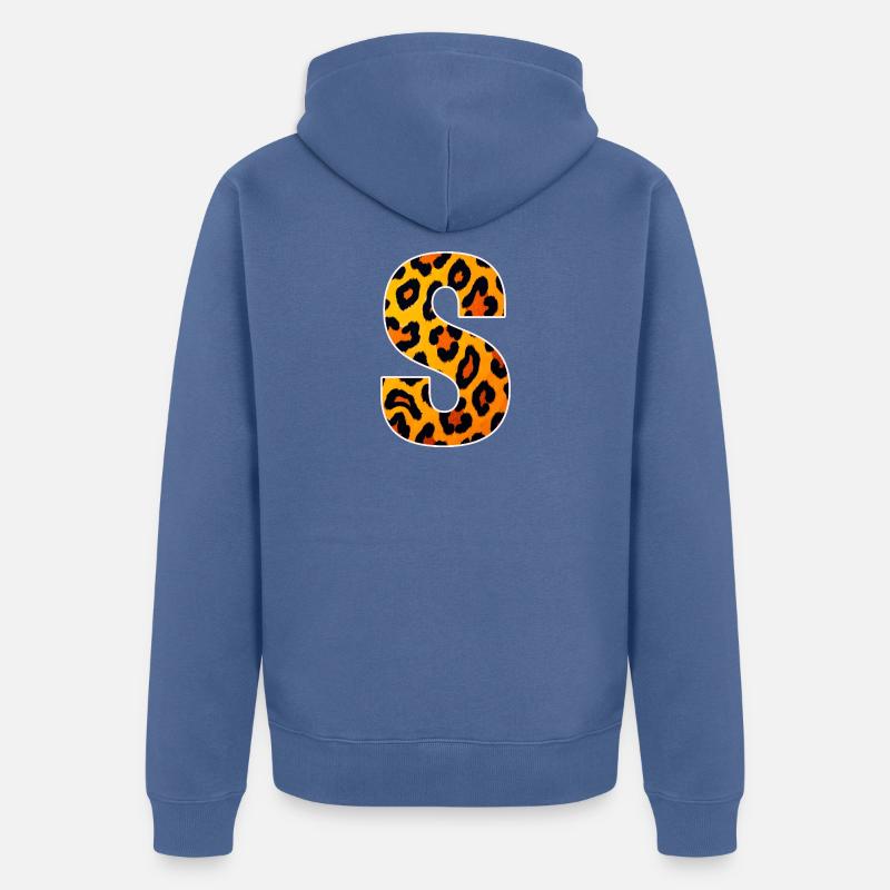 Lettre S à imprimé léopard - Veste à capuche bio Premium Unisexe - bleu pigeon