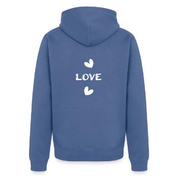 LIEBE. VATERTAG. ALLES GUTE ZUM GEBURTSTAG, PAPA. PAPA. HERZ - Unisex Premium Bio Zip Hoodie - Taubenblau - Hinten - Nico (187cm)
