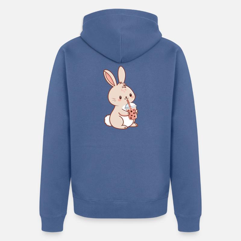 Lapin Kawaii et Bubble Tea - Veste à capuche bio Premium Unisexe - bleu pigeon