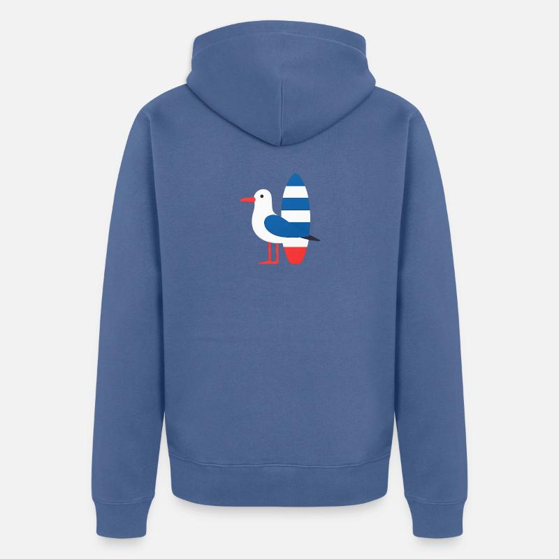 Mouette avec planche de surf - Veste à capuche bio Premium Unisexe - bleu pigeon