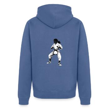 Karate Girl Fighter - Martial Arts Sports Sticker - Unisex Premium Organic Zip Hoodie - stone blue - Back - Nico (187cm)