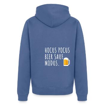 hocus pokus bier sauf modus - Unisex Premium Bio Zip Hoodie - Taubenblau - Hinten - Nico (187cm)