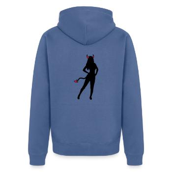 Teufel Hot Girl - Unisex Premium Bio Zip Hoodie - Taubenblau - Hinten - Nico (187cm)