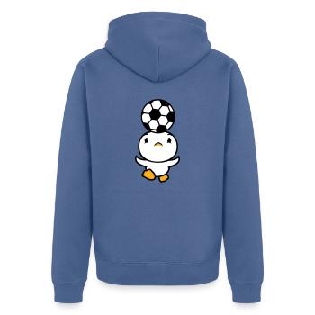 Duck Playing Soccer Header Ball Balancing Head - Unisex Premium Organic Zip Hoodie - stone blue - Back - Nico (187cm)