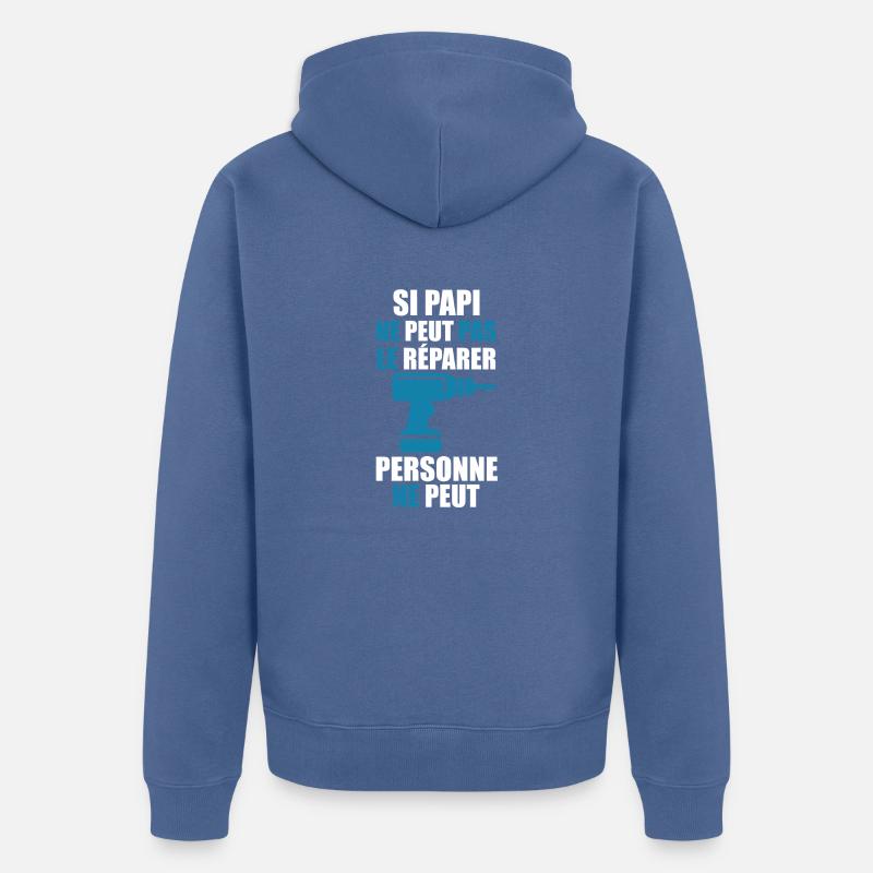 "Papi bricole" - Veste à capuche bio Premium Unisexe - bleu pigeon