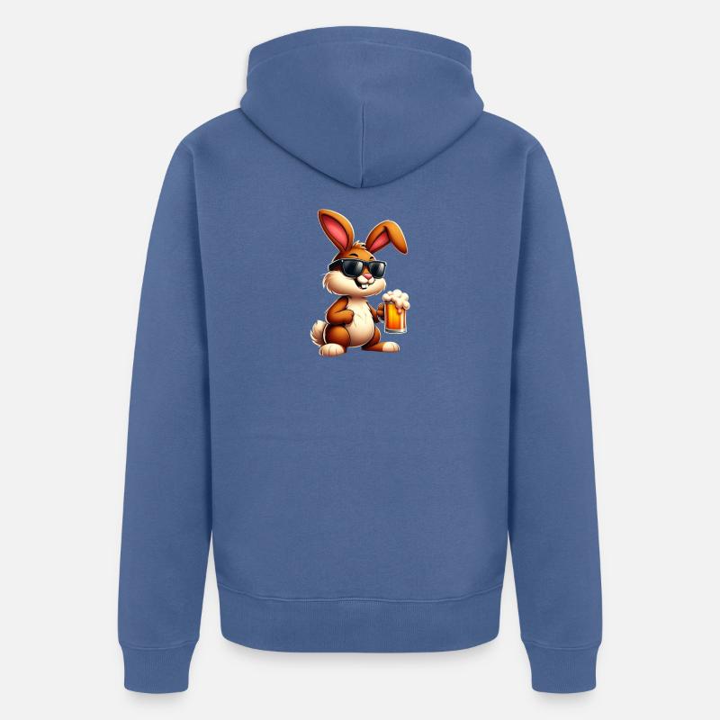 Osterhase mit einem Bier - Unisex Premium Bio Zip Hoodie - Taubenblau