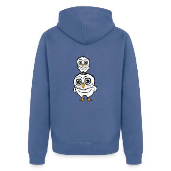 2 Owls Dad Mom Child Baby Family Mother Father - Unisex Premium Organic Zip Hoodie - stone blue - Back - Nico (187cm)