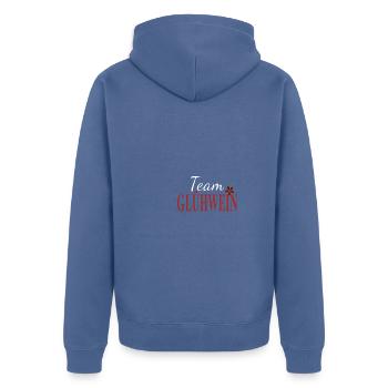 Glühwein Christmas Weihnachten Weihnachtsmarkt - Unisex Premium Bio Zip Hoodie - Taubenblau - Hinten - Nico (187cm)