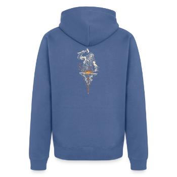 Der Schmied am Amboss – Nordischer Linolschnitt - Unisex Premium Bio Zip Hoodie - Taubenblau - Hinten - Nico (187cm)