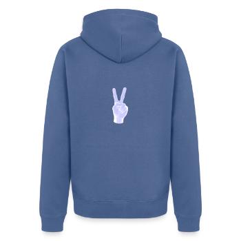 neon peace - Unisex Premium Bio Zip Hoodie - Taubenblau - Hinten - Nico (187cm)
