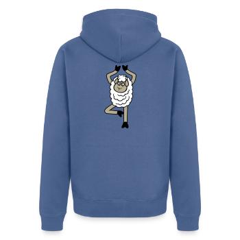 Sheep Tired Exhausted Sad Yoga Tree Pose Comic - Unisex Premium Organic Zip Hoodie - stone blue - Back - Nico (187cm)