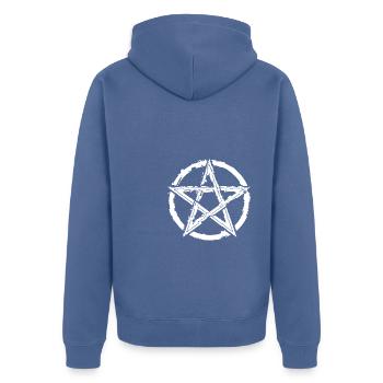 Pentagram for Atheists and Satanists or Goths - Unisex Premium Organic Zip Hoodie - stone blue - Back - Nico (187cm)