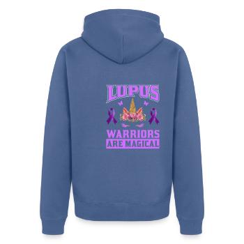 Lupus Bewusstseins Monat - Unisex Premium Bio Zip Hoodie - Taubenblau - Hinten - Nico (187cm)