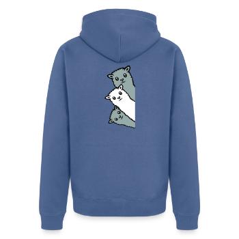 3 Alpakas Lamas schauen neugierig Tierköpfe Freude - Unisex Premium Bio Zip Hoodie - Taubenblau - Hinten - Nico (187cm)