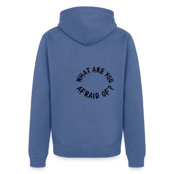 De quoi avez-vous peur - Veste à capuche bio Premium Unisexe - bleu pigeon - Dos - Nico (187cm)