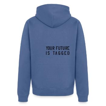 Votre avenir est étiqueté - Veste à capuche bio Premium Unisexe - bleu pigeon - Dos - Nico (187cm)