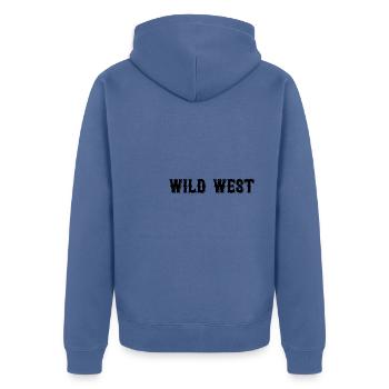 Wild West - Unisex Premium Bio Zip Hoodie - Taubenblau - Hinten - Nico (187cm)